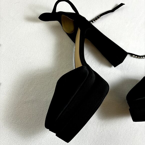 Women's Platform‎ Block Heels Shoes Sz US 10 EU 43 Satin Rhinestone Ankle Straps - Picture 4 of 12